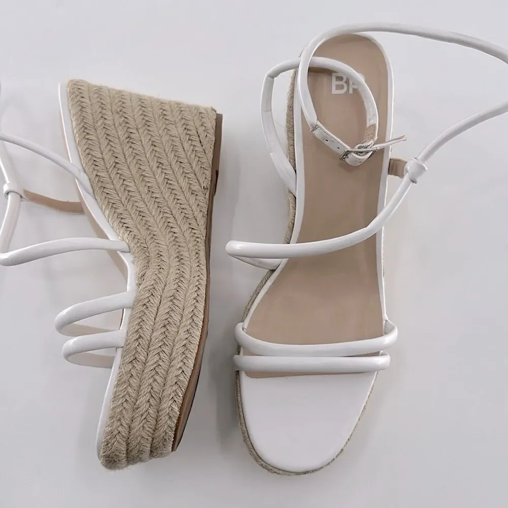 BP Cohan Espadrille Platform Wedge Straappy White Sandal